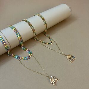 Pastel Rainbow Kawaii Chic Layered Necklace - Unicorn & Cloud Magical Necklace